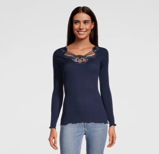 Pull Col Et Décolleté Brodé En Laine Et Soie Bleu Marine 4 Pull Col Et Décolleté Brodé En Laine Et Soie Bleu Marine – Image 2