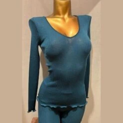 Top Manches Longue En Soie Siena Bleu Canard