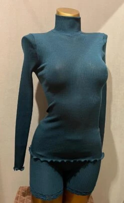 Pull Col Cheminée En Laine Mérinos Et Soie Bleu Pétrole -PRIMADONNA boutique ba5fe8bd 49c4 4f34 ac79 3f259fd214e4
