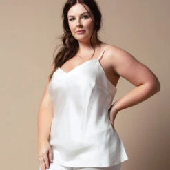 Ensemble Caraco & Short En Soie Unie Naturel Blanc