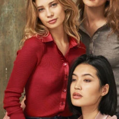 Gilet Col Chemise En Laine Et Soie Cortina Rouge