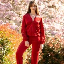 Pyjama Nadja Velours Et Dentelle Rouge