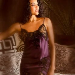Nuisette En Satin Et Soie Pearl Cassis Noir -PRIMADONNA boutique nuiette satin soie marjolaine pearl cassis noir paris2