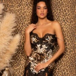 Nuisette En Satin Et Soie Puma Panthère Noir -PRIMADONNA boutique nuisette satin soie marjolaine puma panthere noir paris