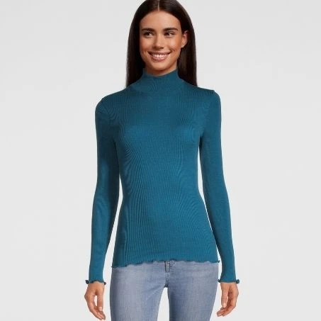 Pull Col Cheminée En Laine Mérinos Et Soie Bleu Pétrole -PRIMADONNA boutique pull cheminee bleu canard oscalito