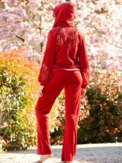 Pyjama Nadja Velours Et Dentelle Rouge -PRIMADONNA boutique pyjama nadja rubis1